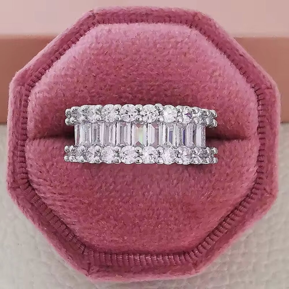 Luxury Dense Inlaid VVS1 Dia Eternity 3-Band Wide Ring